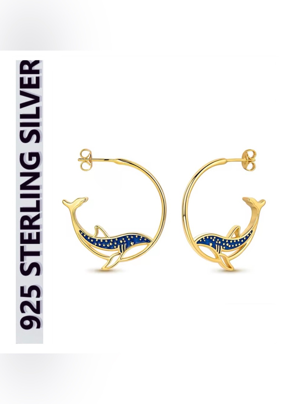 🌟🌟 18K Gold Plated Sterling Silver Whale Hoop Earrings